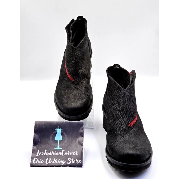 Loints Of Holland Women's Black Nubuck Leather Bootie Wedge Shoe Size 10.5 2375 - Picture 3 of 16